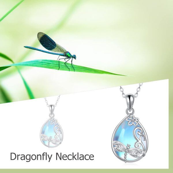 Sterling Silver Hollow Butterfly Moonstone Pendant Necklace-5