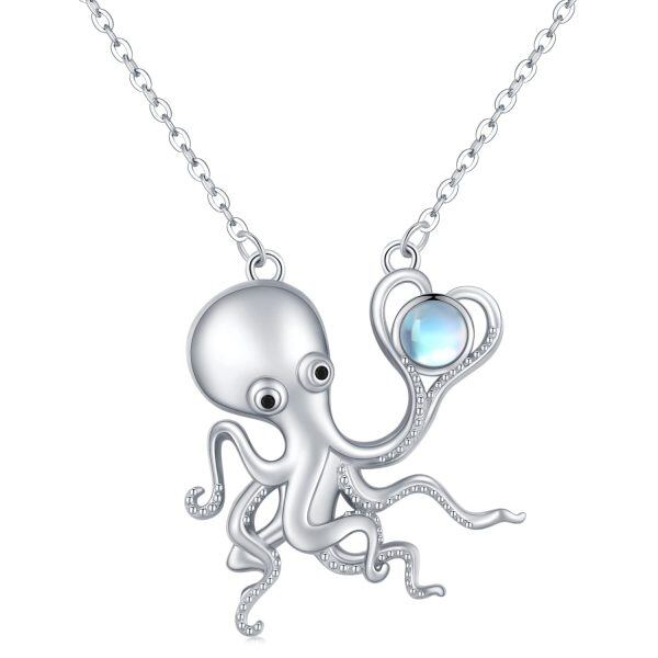 Sterling Silver Octopus Moonstone Pendant Necklace-0