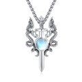 wholesale 925 Sterling Silver Dragon & Sword with Blue Moonstone Pendant Necklace for Women-0-0