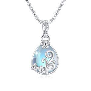 Sterling Silver Flower Moonstone Pendant Necklace-0