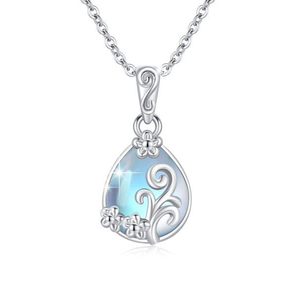 Sterling Silver Flower Moonstone Pendant Necklace-0