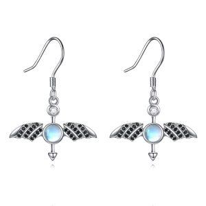 Sterling Silver Bat Moonstone Dangle Earrings-0