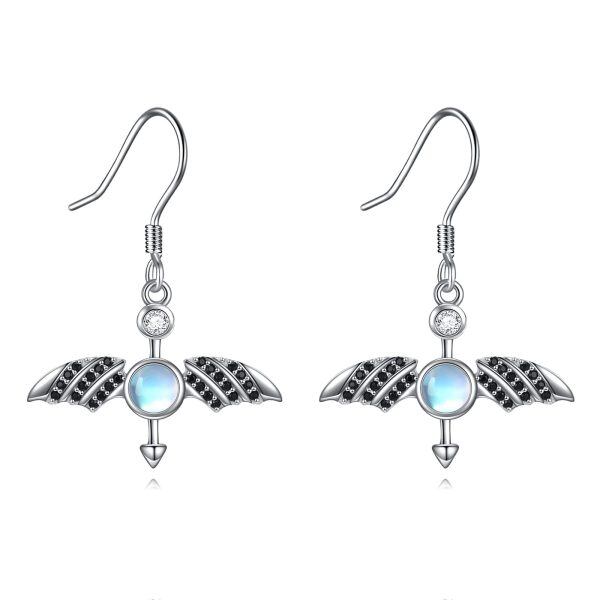 Sterling Silver Bat Moonstone Dangle Earrings-0