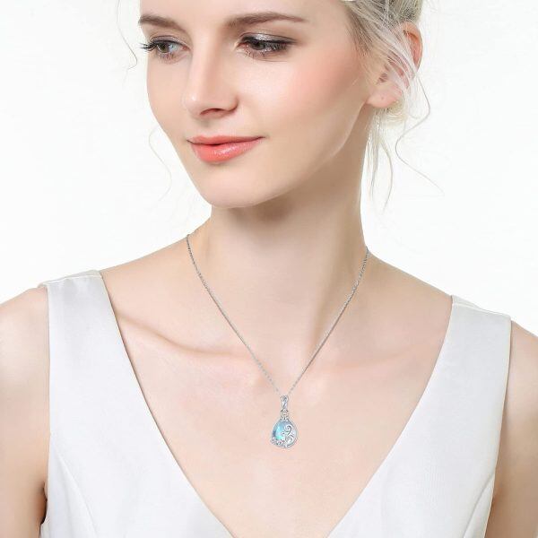 Sterling Silver Flower Moonstone Pendant Necklace-3