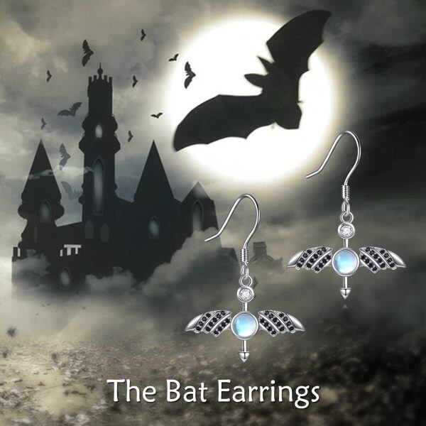 Sterling Silver Bat Moonstone Dangle Earrings-4