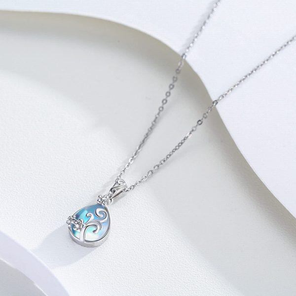 Sterling Silver Flower Moonstone Pendant Necklace-5