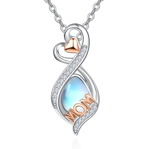 Sterling Silver Teardrop Moonstone Pendant Necklace for Mom-0