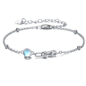 Sterling Silver Moonstone Cat Chain Bracelets-0