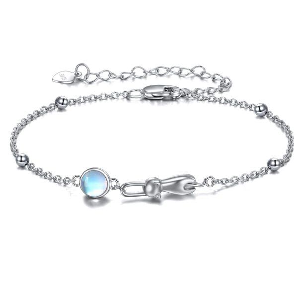 Sterling Silver Moonstone Cat Chain Bracelets-0