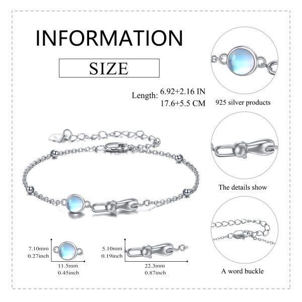 Sterling Silver Moonstone Cat Chain Bracelets-1