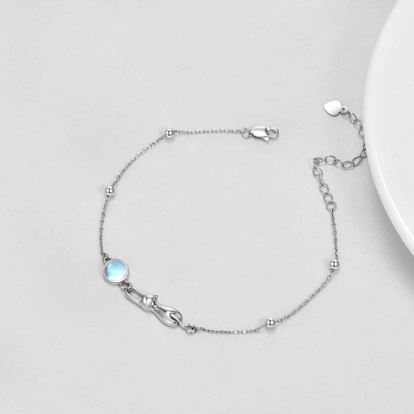 Sterling Silver Moonstone Cat Chain Bracelets-3