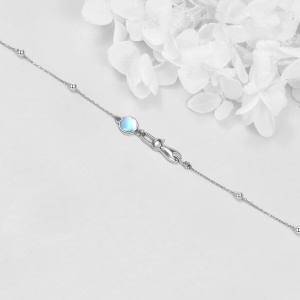 Sterling Silver Moonstone Cat Chain Bracelets-4