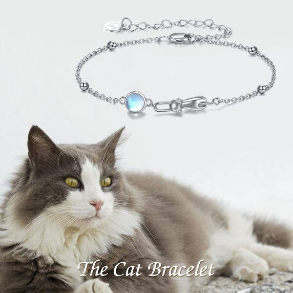 Sterling Silver Moonstone Cat Chain Bracelets-5