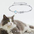 wholesale 925 Sterling Silver & Blue Moonstone Cat Charm Bracelet with Adjustable Chain - Elegant  for Her-0-5