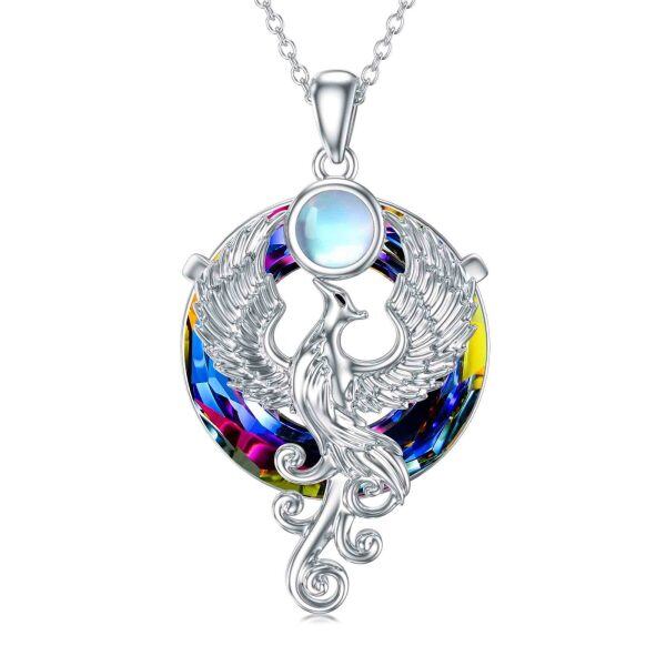 Sterling Silver Phoenix Pendant Necklace with Moonstone & Crystal-0