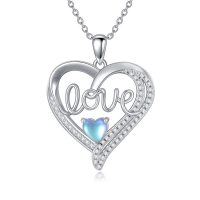 wholesale 925 Sterling Silver Love Moonstone Heart Pendant Necklace for Women- Rhodium Plated