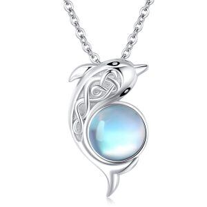 Sterling Silver Celtic Knot Dolphin Pendant Necklace with Moonstone-0