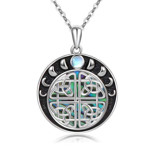 Sterling Silver Celtic Knot Moon Phase Pendant Necklace with Moonstone & Abalone Shell-0