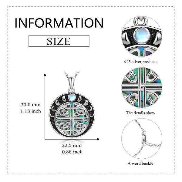 Sterling Silver Celtic Knot Moon Phase Pendant Necklace with Moonstone & Abalone Shell-1