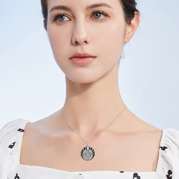 Sterling Silver Celtic Knot Moon Phase Pendant Necklace with Moonstone & Abalone Shell-2