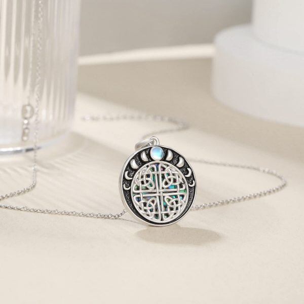 Sterling Silver Celtic Knot Moon Phase Pendant Necklace with Moonstone & Abalone Shell-4