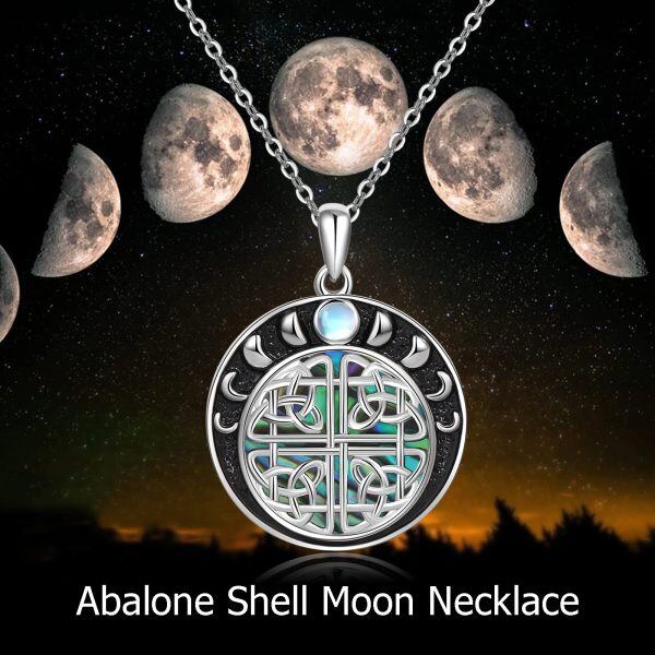 Sterling Silver Celtic Knot Moon Phase Pendant Necklace with Moonstone & Abalone Shell-6