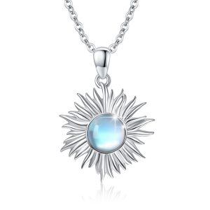 Sterling Silver Moonstone Sun Pendant Necklace-0