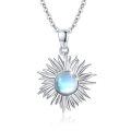 wholesale 925 Sterling Silver Blue Moonstone Star Burst Pendant Necklace for Women Girl's Gifts-0-0