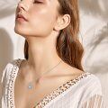 wholesale 925 Sterling Silver Blue Moonstone Star Burst Pendant Necklace for Women Girl's Gifts-0-2
