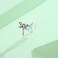 wholesale 925 Sterling Silver Moonstone Dragonfly Adjustable Open Ring for Women and Teenagers-0-3