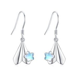 Sterling Silver Star Moonstone Dangle Earrings-0