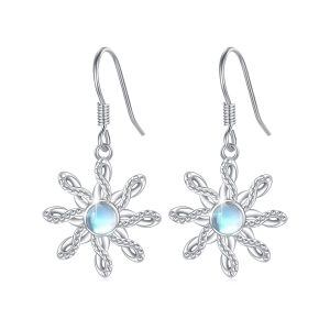 Sterling Silver Celtic Flower Moonstone Dangle Earrings-0