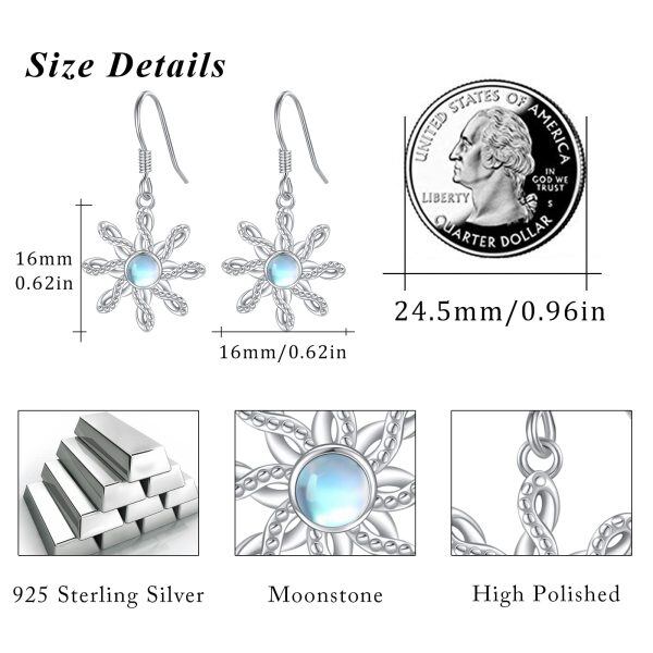 Sterling Silver Celtic Flower Moonstone Dangle Earrings-1