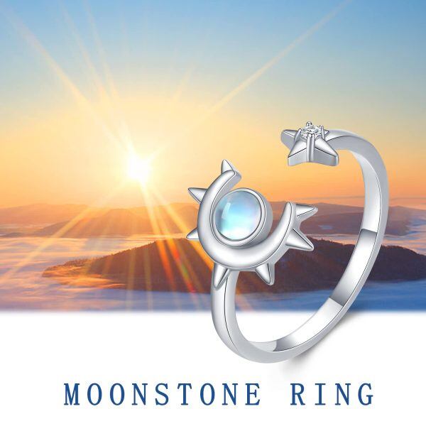 Sterling Silver Moonstone Moon Star Adjustable Ring-5