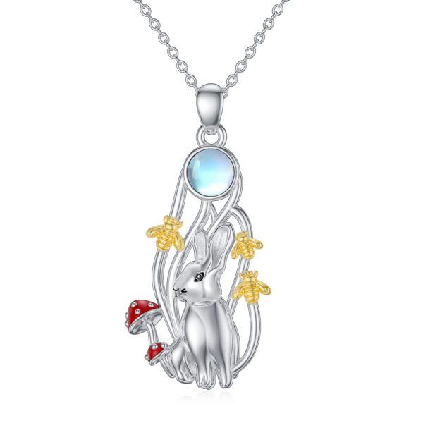 Sterling Silver Rabbit Mushroom Pendant Necklace with Moonstone-0