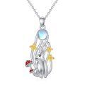 wholesale 925 Sterling Silver Moonstone Rabbit & Bee Mushroom Pendant Necklace for Women-0-0