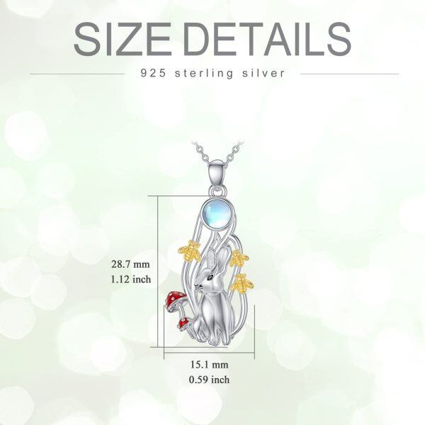 Sterling Silver Rabbit Mushroom Pendant Necklace with Moonstone-1