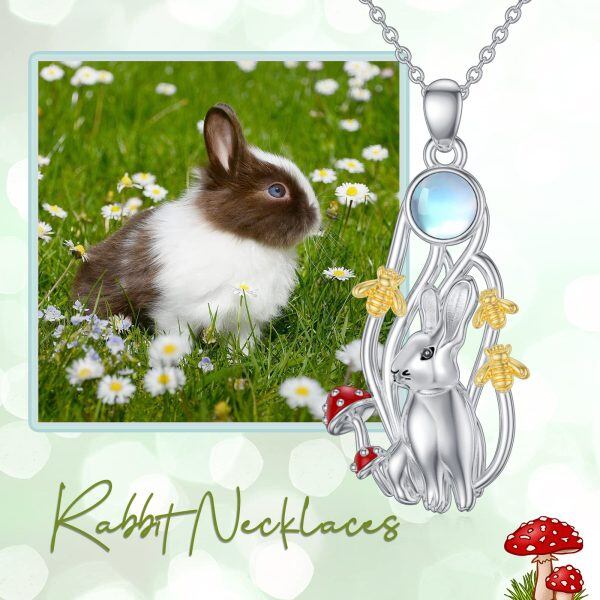 Sterling Silver Rabbit Mushroom Pendant Necklace with Moonstone-5