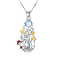 wholesale 925 Sterling Silver Moonstone Rabbit & Bee Mushroom Pendant Necklace for Women- Rhodium And Gold Plated