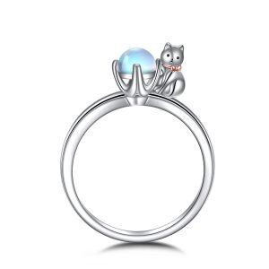 Sterling Silver Cat Moonstone Unique Ring-0