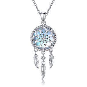 Sterling Silver Dream Catcher Pendant Necklace with Moonstone-0