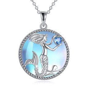 Sterling Silver Moonstone Mermaid Pendant Necklace-0