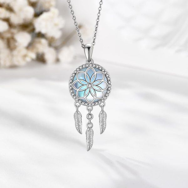 Sterling Silver Dream Catcher Pendant Necklace with Moonstone-3