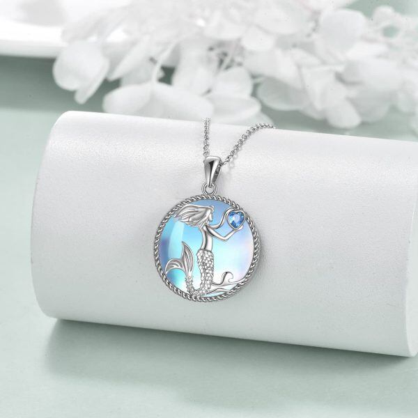 Sterling Silver Moonstone Mermaid Pendant Necklace-3