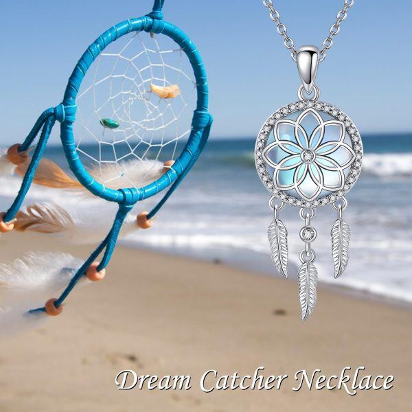 Sterling Silver Dream Catcher Pendant Necklace with Moonstone-5