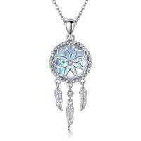 wholesale 925 Sterling Silver Dreamcatcher Necklace w/Moonstone & Simulated Feathers for Women's s- Rhodium Plated