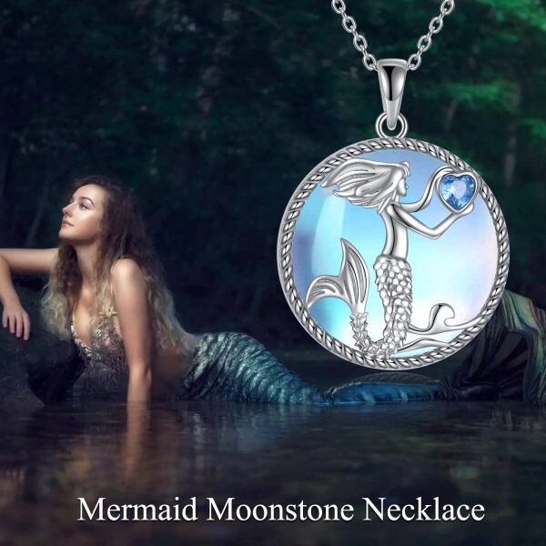 Sterling Silver Moonstone Mermaid Pendant Necklace-5