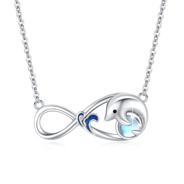 Sterling Silver Infinity Dolphin Pendant Necklace with Moonstone-0