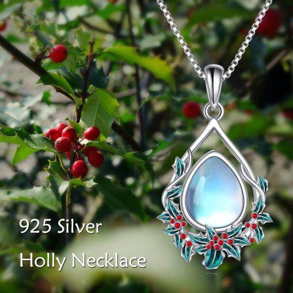 Sterling Silver December Birth Flower Pendant Necklace with Moonstone-3