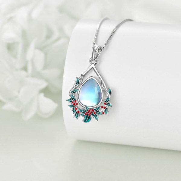 Sterling Silver December Birth Flower Pendant Necklace with Moonstone-5